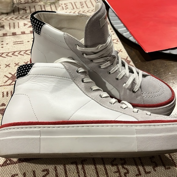 The Kooples White Leather Suede High Top Studded Colorblock Sneakers Size 41 - Picture 4 of 5